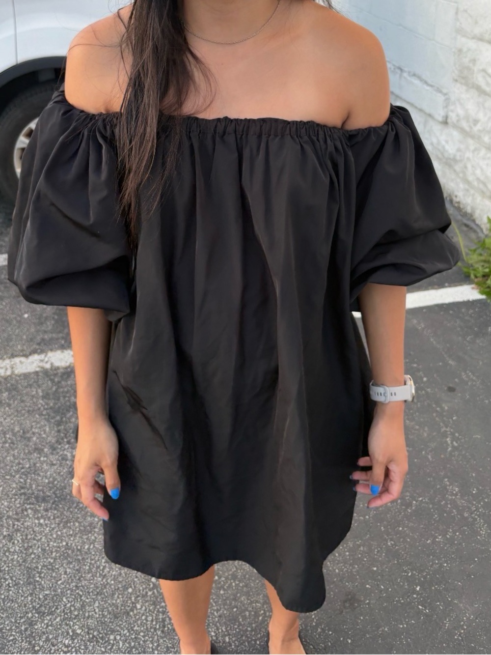 Mare Mare Puff Sleeve Off The Shoulder Mini Dress in Black sz XS - Picture 5 of 5